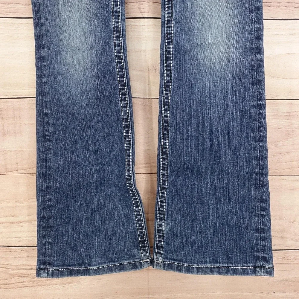 Miss Me Jeans Girls 10 Blue Bootcut Rhinestone Cross Back Pocket Stretch Denim